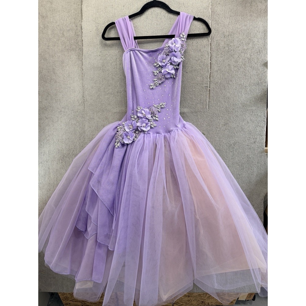 Weissman Purple Lyrical Ballet Tutu Dress Adult Medium Floral Dance Costume